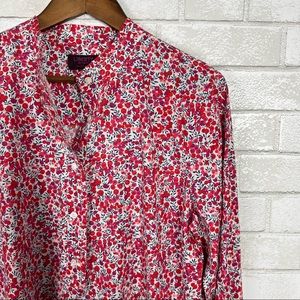 Womens Medium Liberty for J.Crew bright print red floral long sleeve tunic shirt